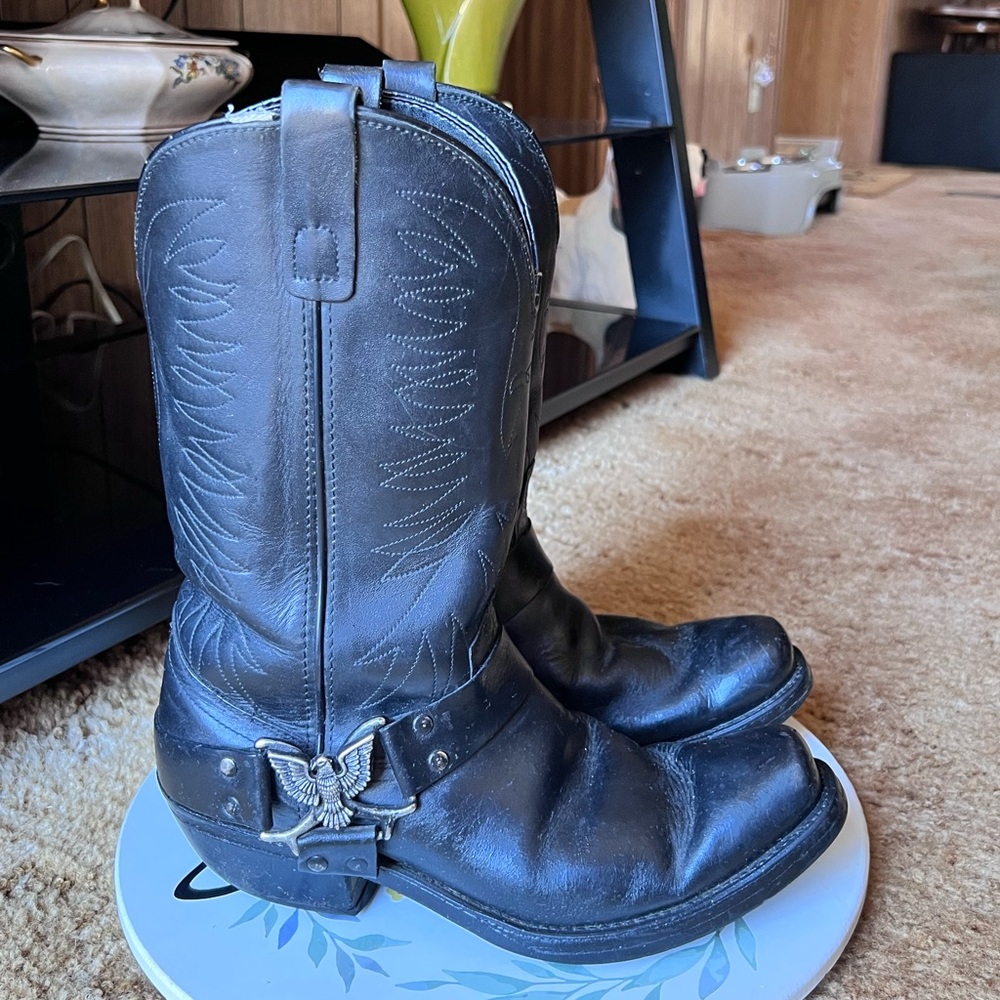 Texas All American Made Mens Boots 9 EE Eagle Harness Biker Black Leather.